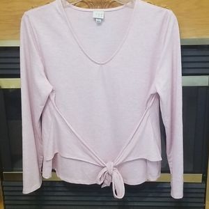 A New Day Pink&White Front Tie long sleeved top